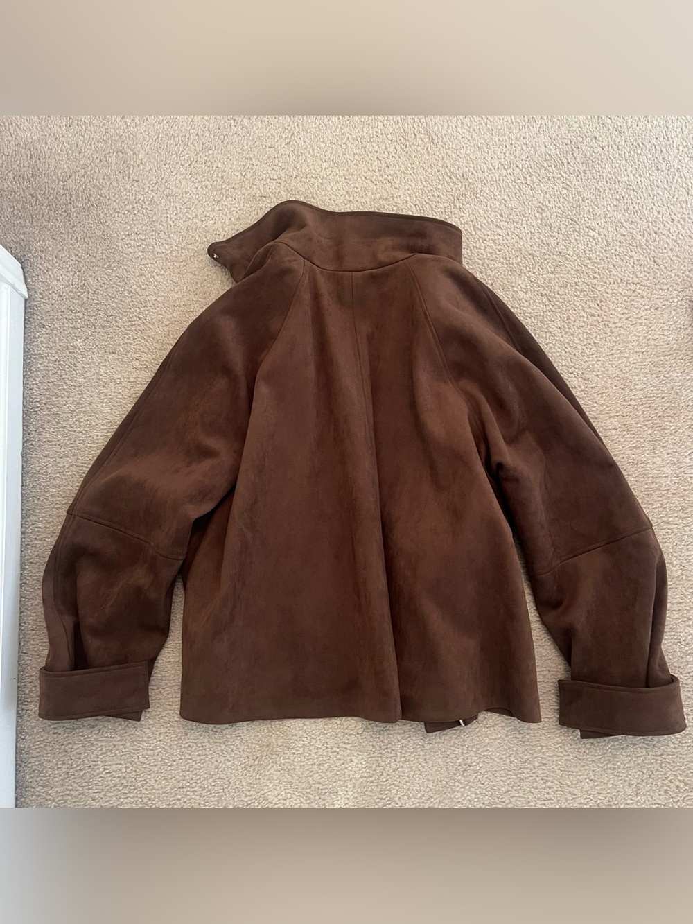Zara Dark Chocolate Brown Faux Suede Pocket Jacket Relaxed Jacket size Large NWT - Picture 7 of 8